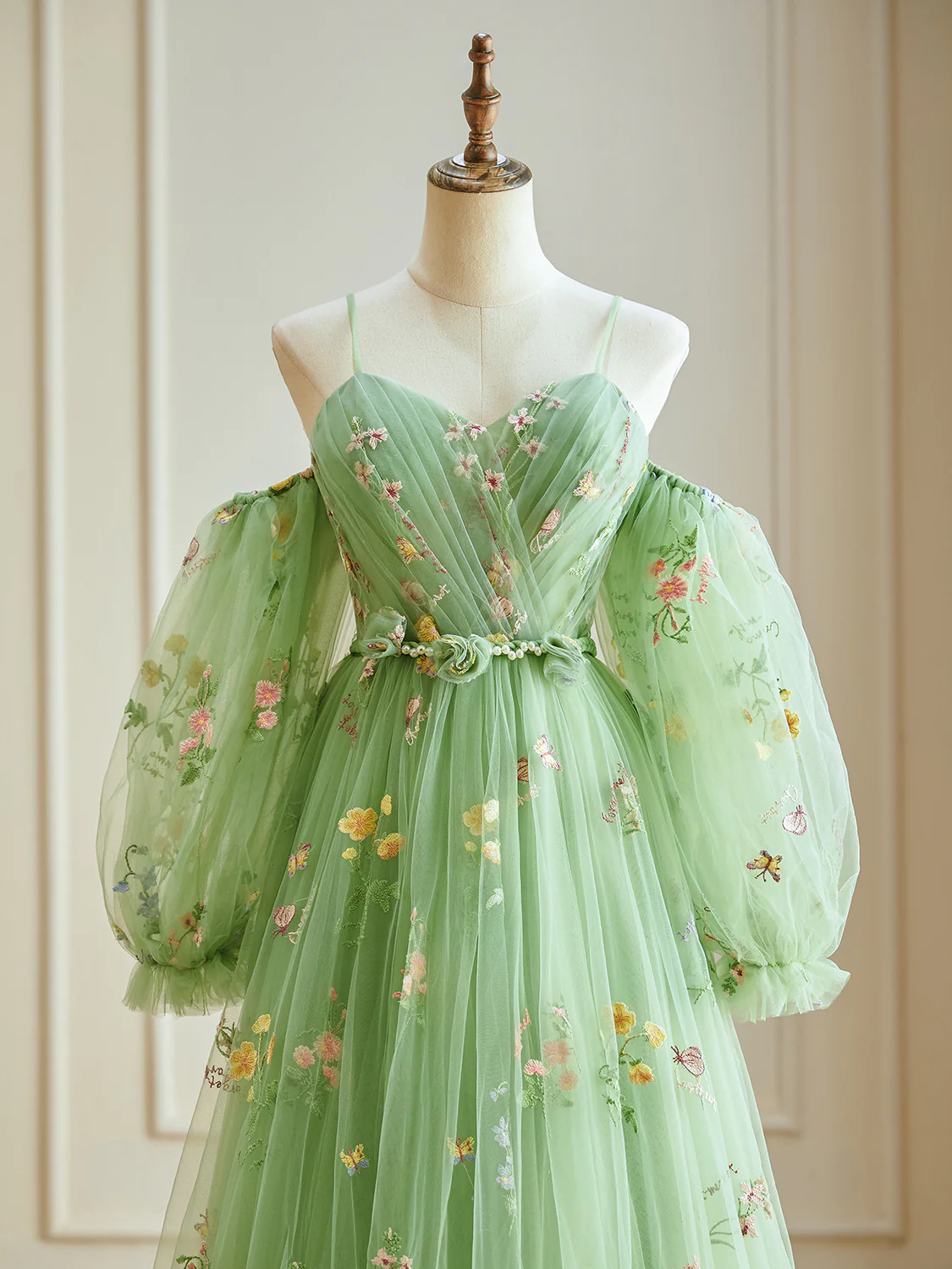 A-Line Sweetheart Neck Tulle Lace Green Long Prom Dress, Green Lace Long Formal Dress - Deanwangkt
