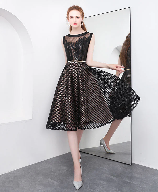 Unique Black Round Neck Short Prom Dress, Black Homecoming Dress - Deanwangkt
