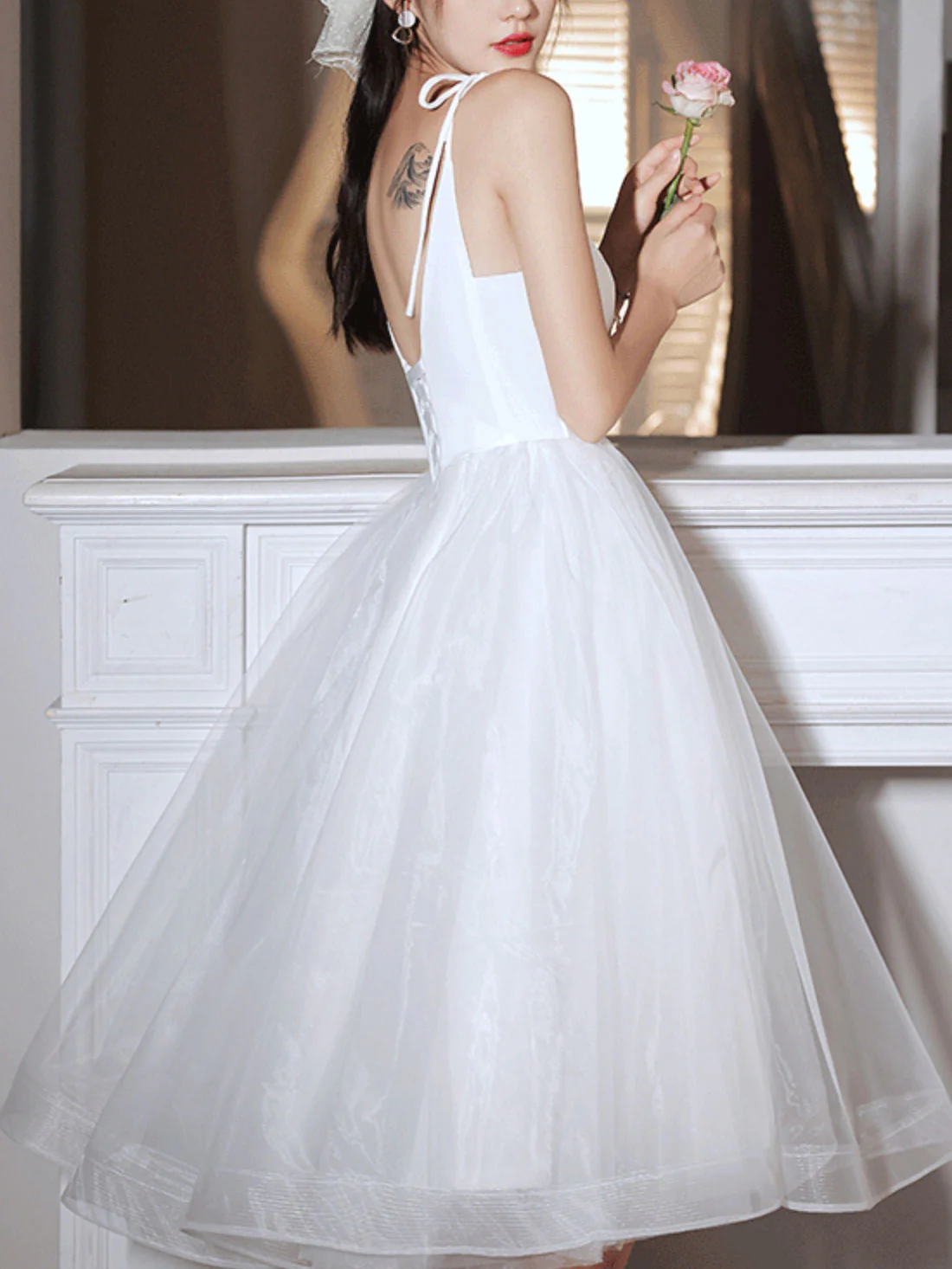 Simple White V Neck Short Prom Dress, White Homecoming Dress - Deanwangkt