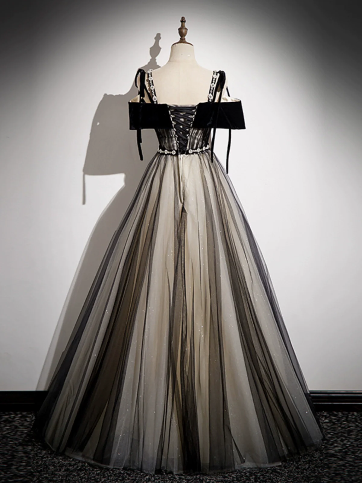 A-Line Tulle Black Long Prom Dress, Black Long Formal Dress - Deanwangkt