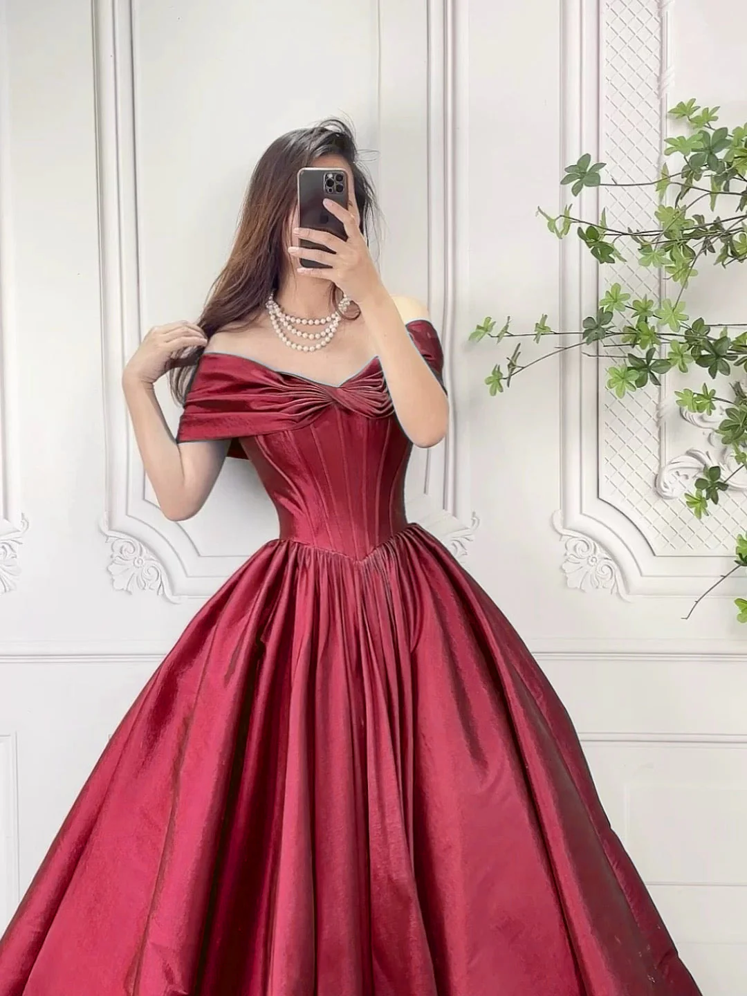 A-Line Off Shoulder Burgundy Long Prom Dress, Burgundy Long Formal Dress - Deanwangkt