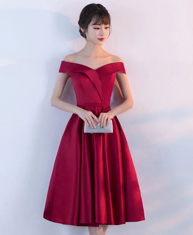 Burgundy V Neck Short Prom Dress, Burgundy Homecoming Dress - Deanwangkt