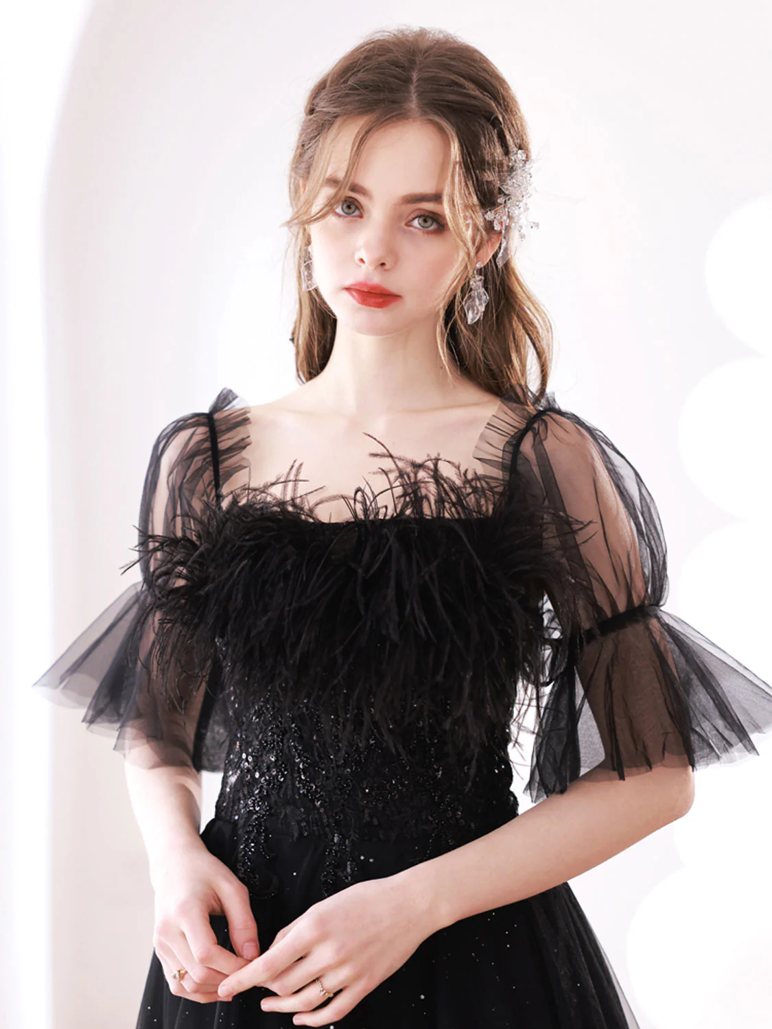 Black A line Tulle Long Prom Dress Black Tulle Formal Evening Dresses - Deanwangkt