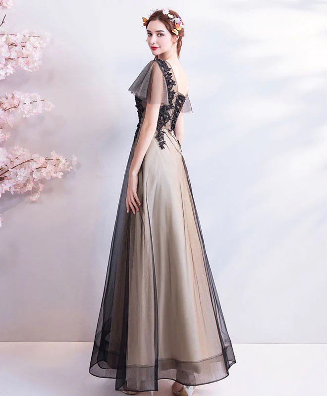 Black Tulle Long Prom Dress, Black Tulle Evening Dress - Deanwangkt