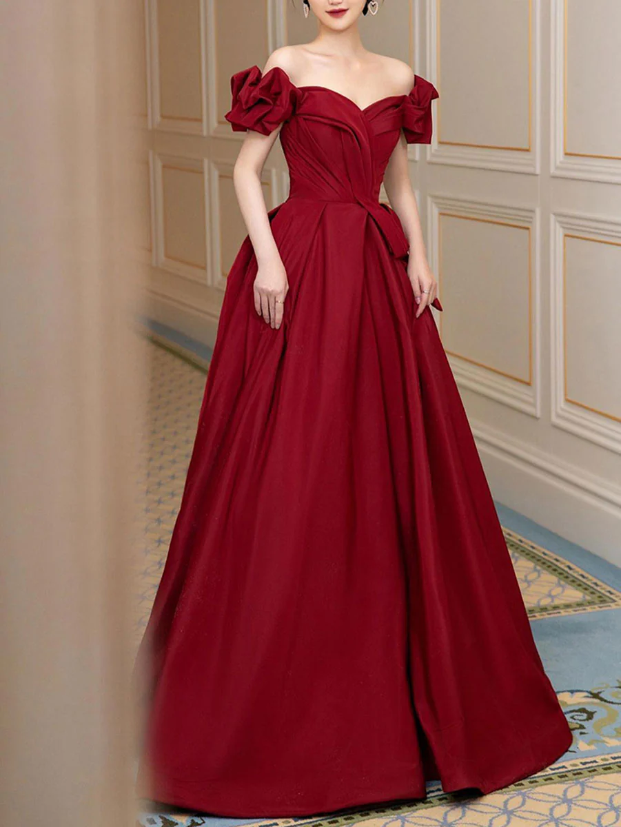 Simple Burgundy Satin Long Prom Dress, Burgundy Bridesmaid Dress - Deanwangkt
