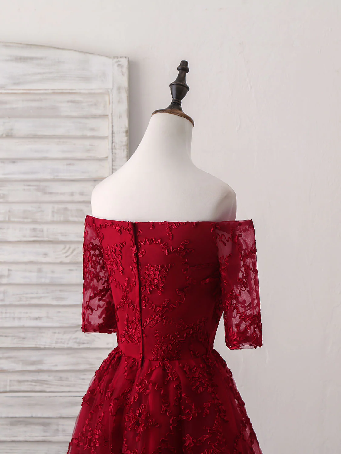 Burgundy Lace Short Prom Dress, Burgundy Homecoming Dress - Deanwangkt
