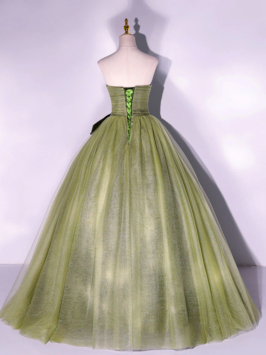 A Line Tulle Green Long Prom Dress, Green Tulle Evening Party Dresses - Deanwangkt