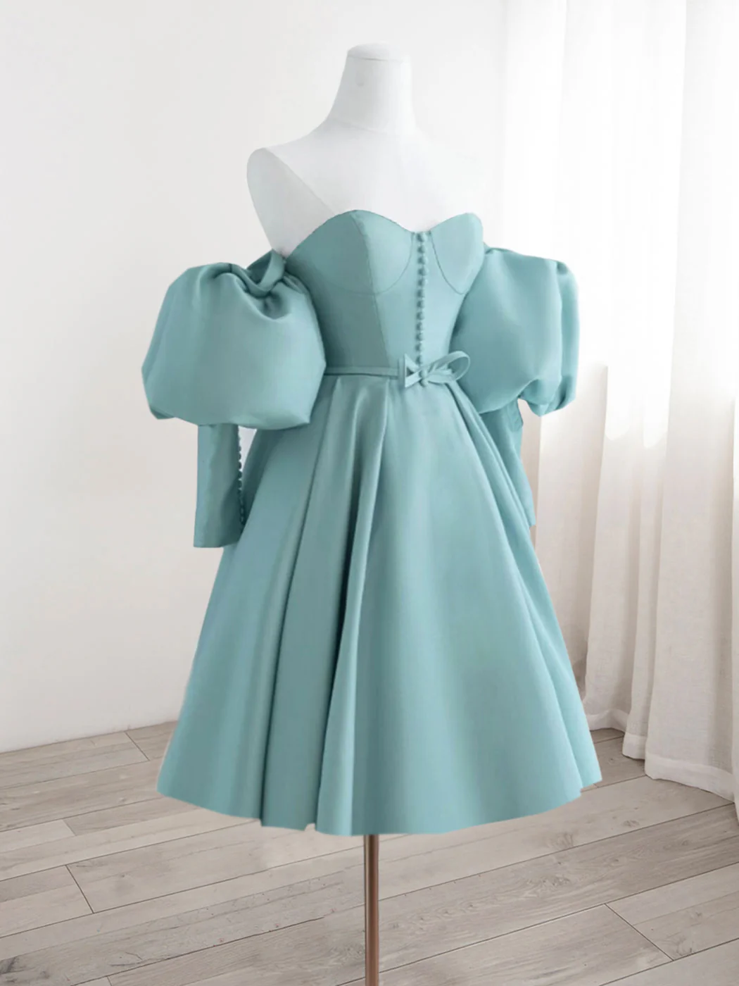 Simple Sweetheart Neck Satin Blue Short Prom Dress, Cute Homecoming Dress - Deanwangkt