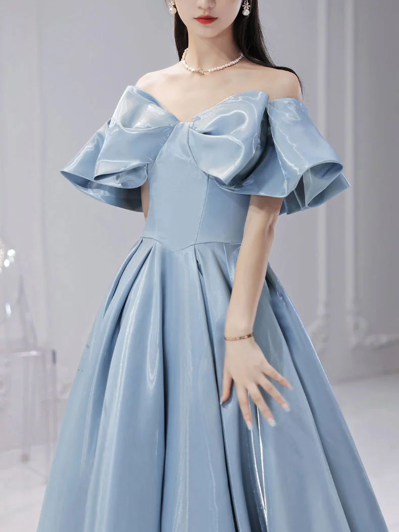 Simple Blue Satin Long Prom Dress, Blue Formal Graduation Dresses - Deanwangkt