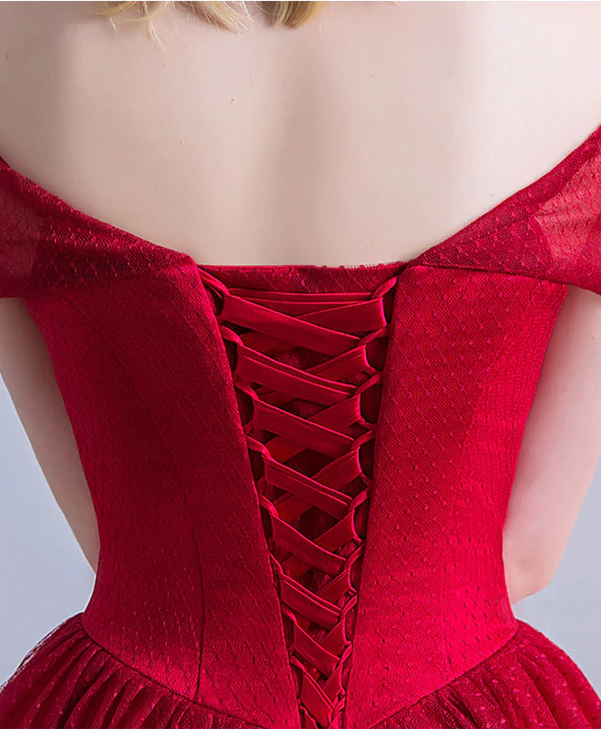 A Line V Neck High Low Burgundy Prom Dress, Burgundy Homecoming Dress - Deanwangkt