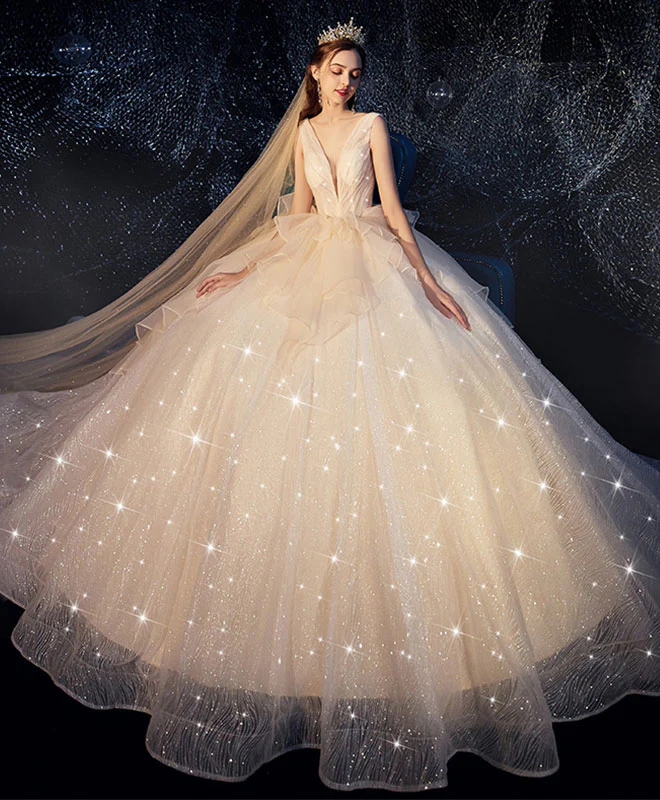 Champagne Tulle Wedding Dress, Champagne Tulle Bridal Gown - Deanwangkt