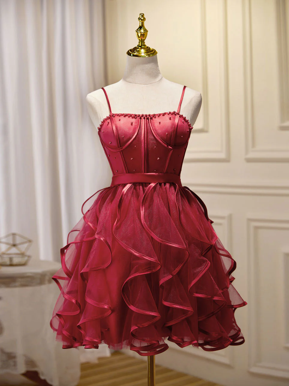 Mini/Short Burgundy Prom Dress,  Puffy Cute Burgundy Homecoming Dress - Deanwangkt