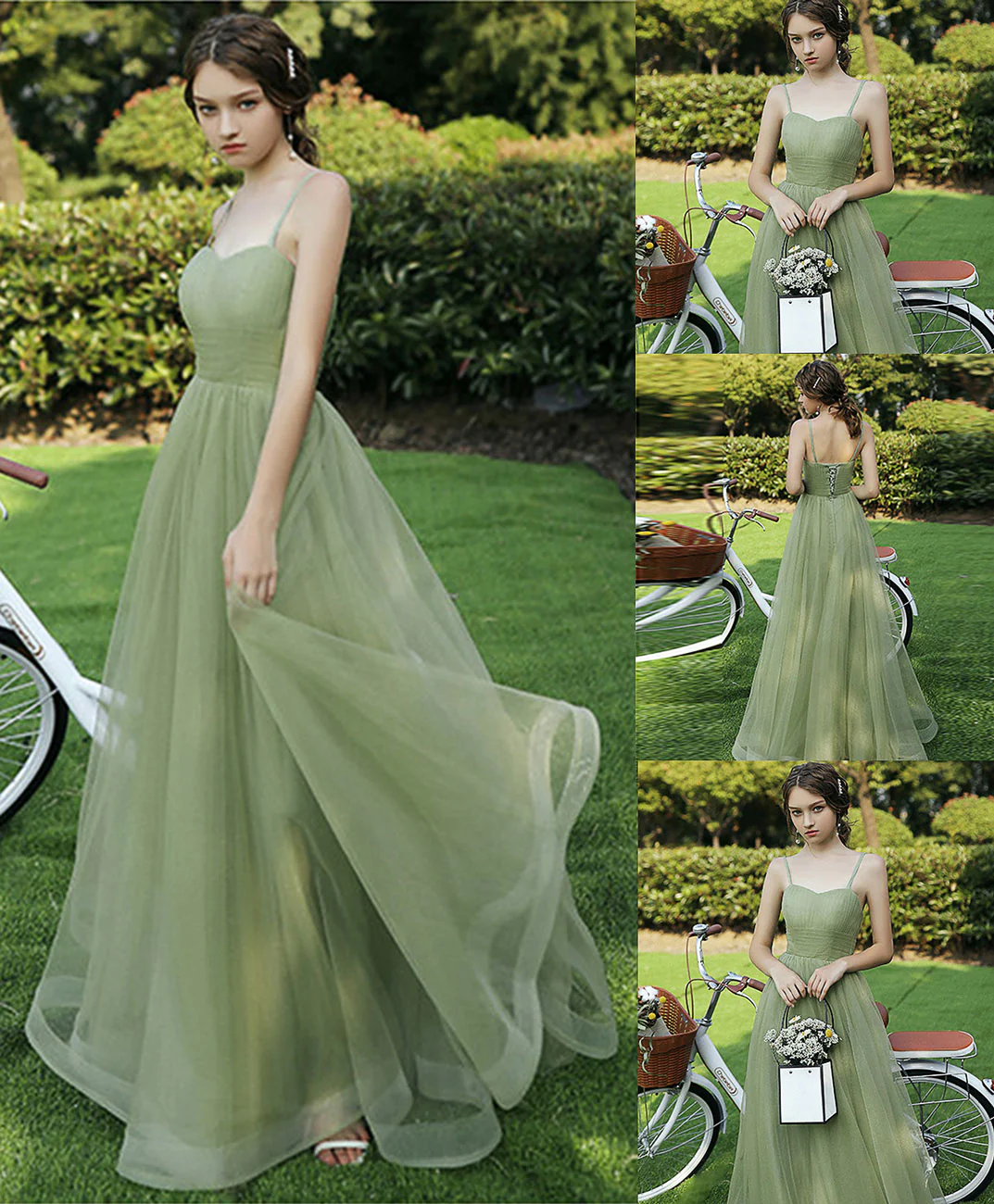 Simple Sweetheart Tulle Green Long Prom Dress Green Evening Dress - Deanwangkt