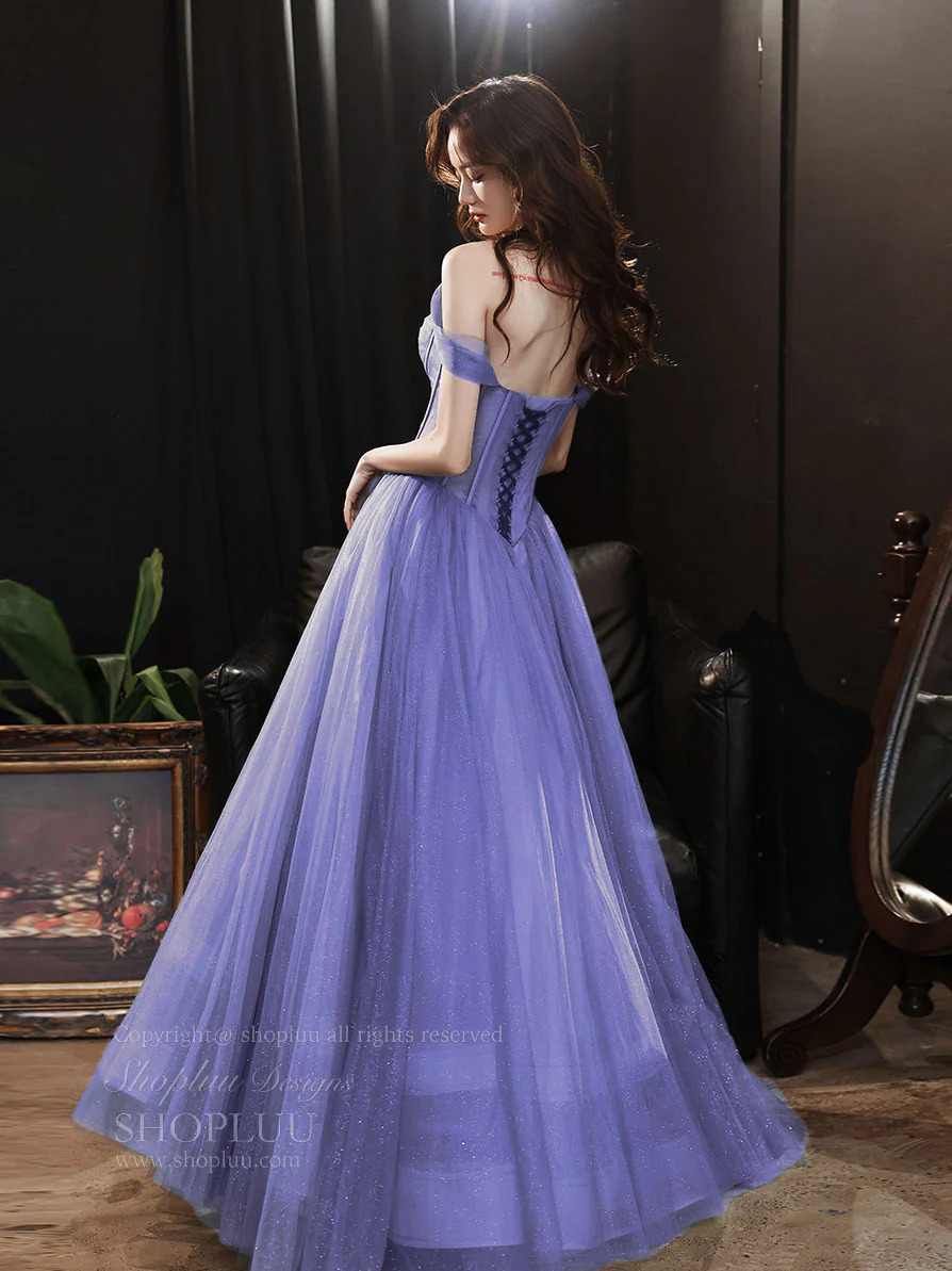 Purple Sweetheart Neck Tulle Long Prom Dress, Purple Formal Evening Graduation Dress - Deanwangkt