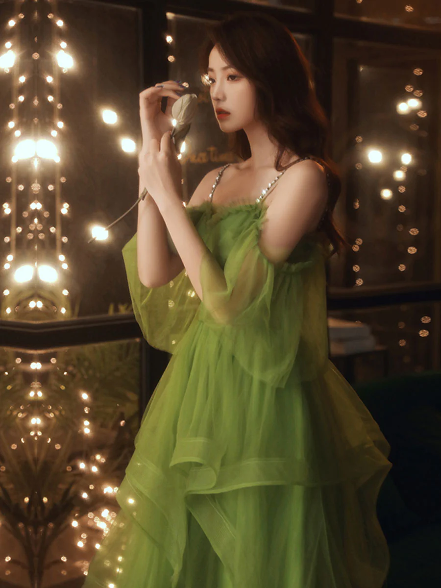 Green Sweetheart Neck Green Tulle Prom Dress, Puffy Green Homecoming Dress - Deanwangkt