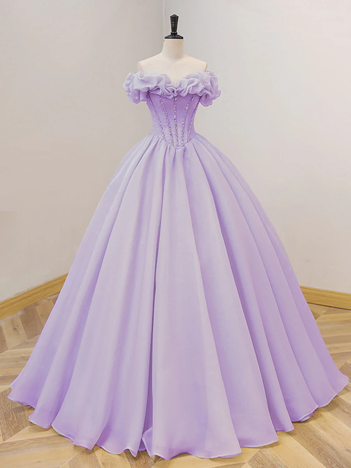 Purple A-Line Off Shoulder Long Prom Dresses, Purple Sweet 16 Dress - Deanwangkt