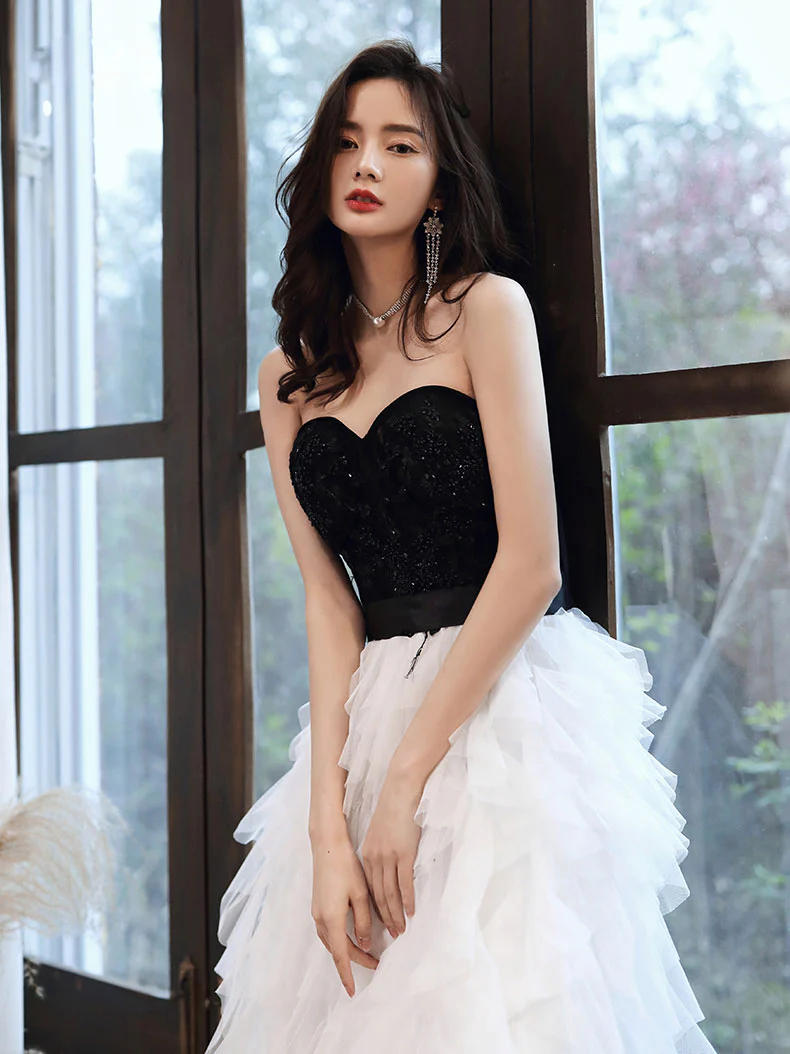 White Tulle Sweetheart Long Prom Dress, White Formal Graduation Dresses - Deanwangkt