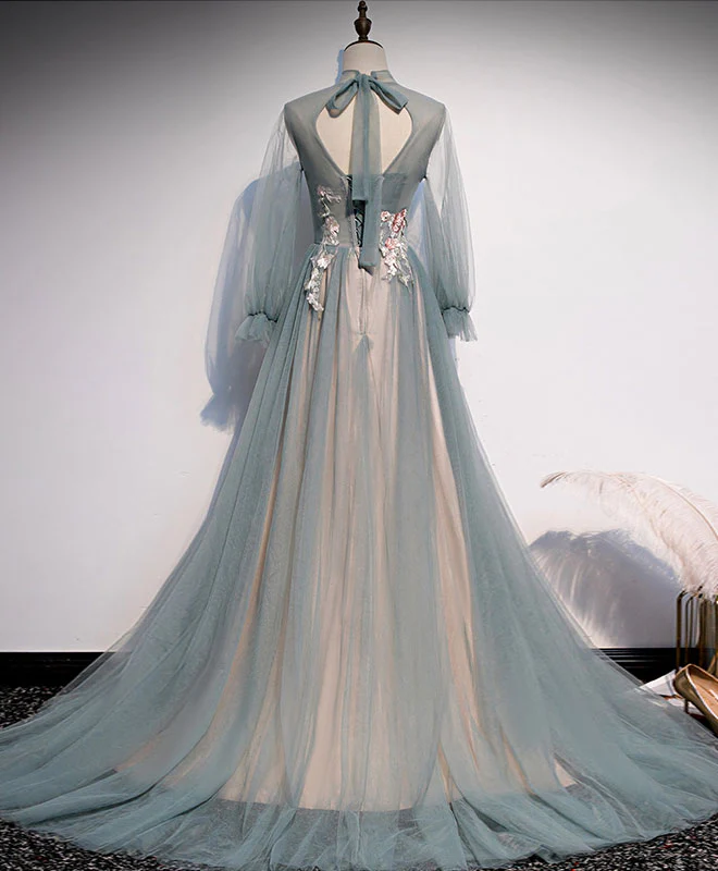 Unique Tulle Lace Long Prom Dress Tulle Lace Formal Dress - Deanwangkt