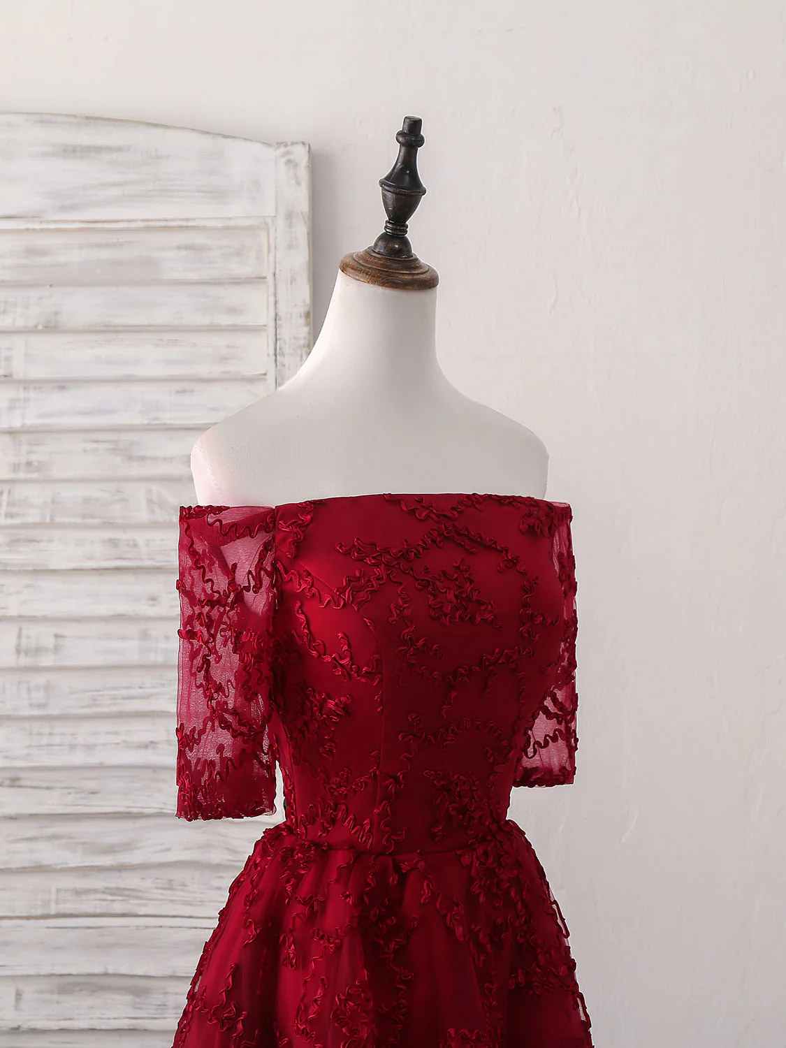 Burgundy Lace Short Prom Dress, Burgundy Homecoming Dress - Deanwangkt