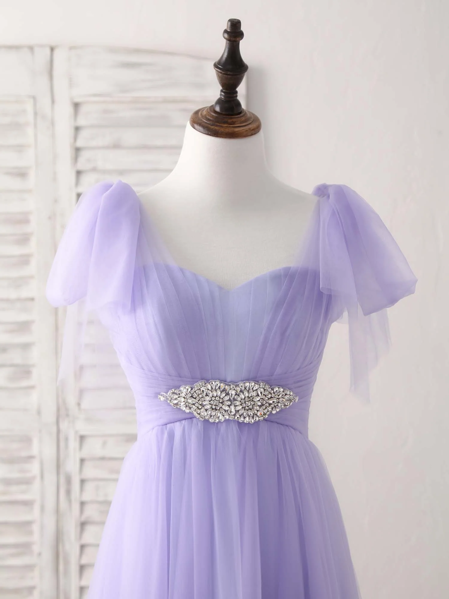 Purple Sweetheart Neck Tulle Long Prom Dress Purple Bridesmaid Dress - Deanwangkt