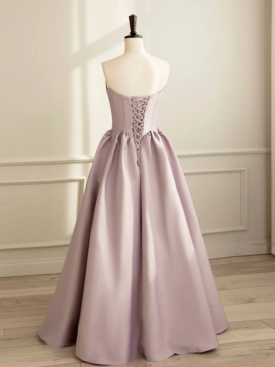Simple V Neck Satin Pink Long Prom Dress, Satin Formal Evening Dress - Deanwangkt