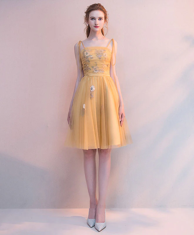 Simple Yellow Tulle Short Prom Dress, Yellow Homecoming Dress - Deanwangkt