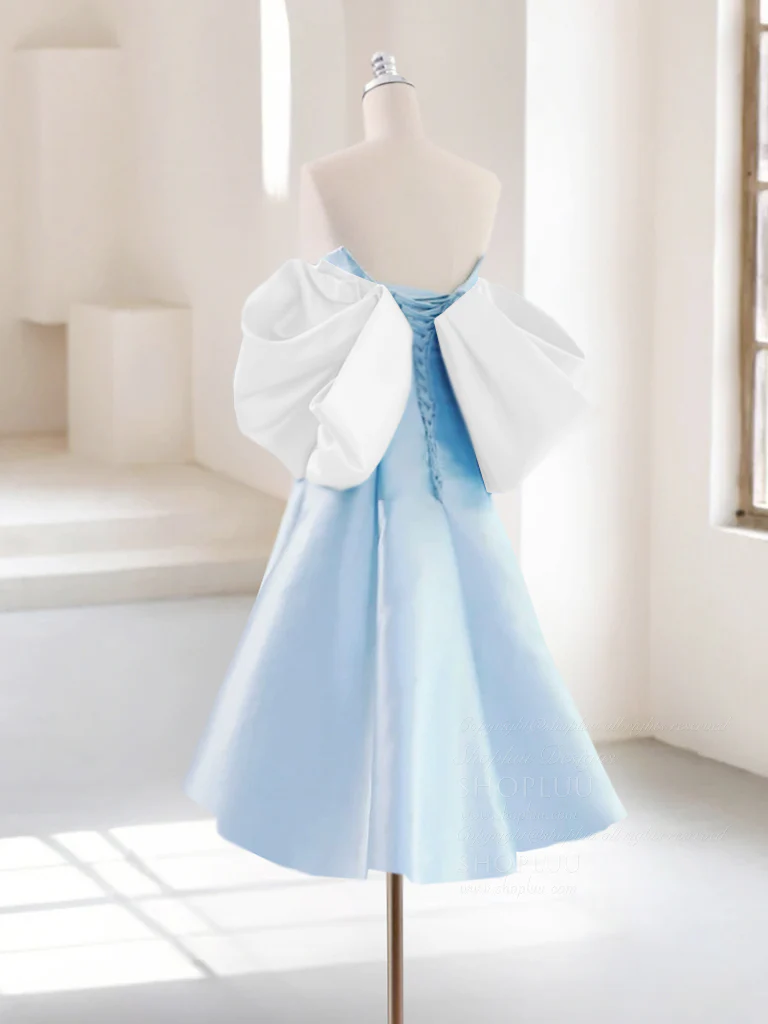 A-Line Sweetheart Neck White/ Blue Short Prom Dress, Cute Homecoming Dress - Deanwangkt