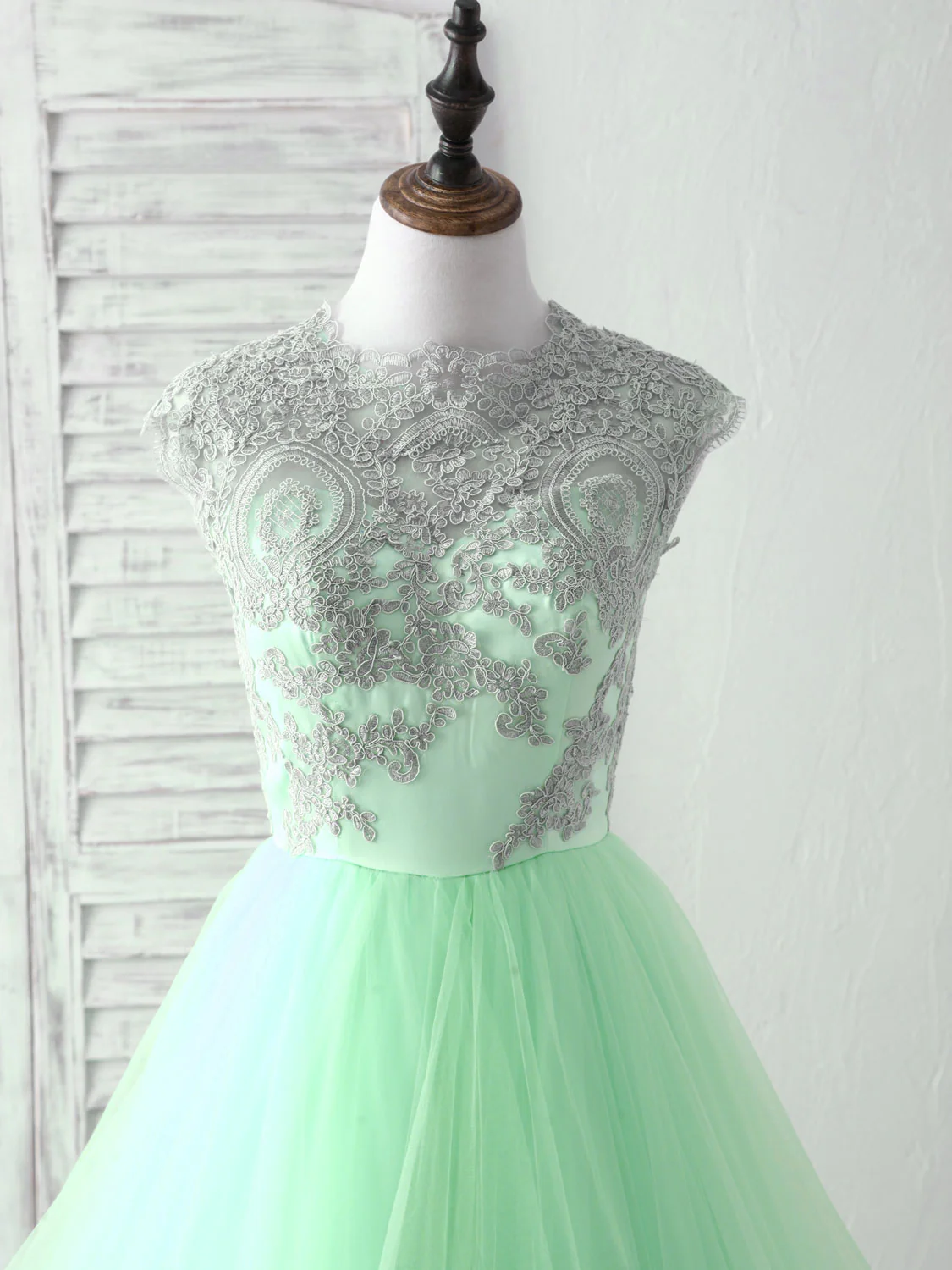 Green Tulle Lace Applique Long Prom Dress Blue Tulle Sweet 16 Dress - Deanwangkt