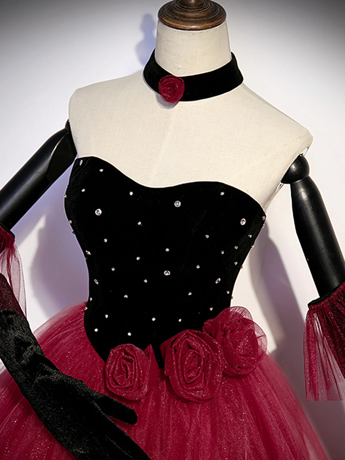 Burgundy  Tulle Long Prom Dress A line Burgundy Graduation Dresses - Deanwangkt