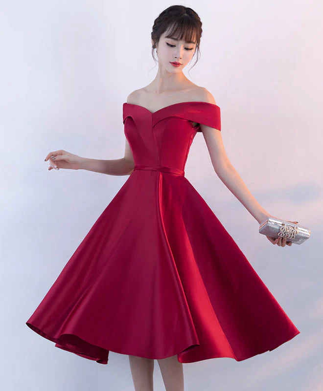 Burgundy V Neck Short Prom Dress, Burgundy Homecoming Dress - Deanwangkt