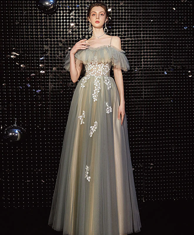 Light Green Tulle Lace Long Prom Dress Green Evening Dress - Deanwangkt