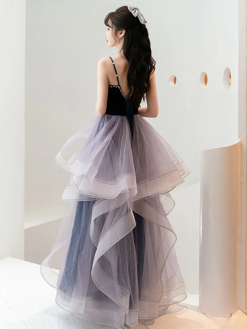 Purple Sweetheart Neck Tulle Long Prom Dress Purple Graduation Dresses - Deanwangkt