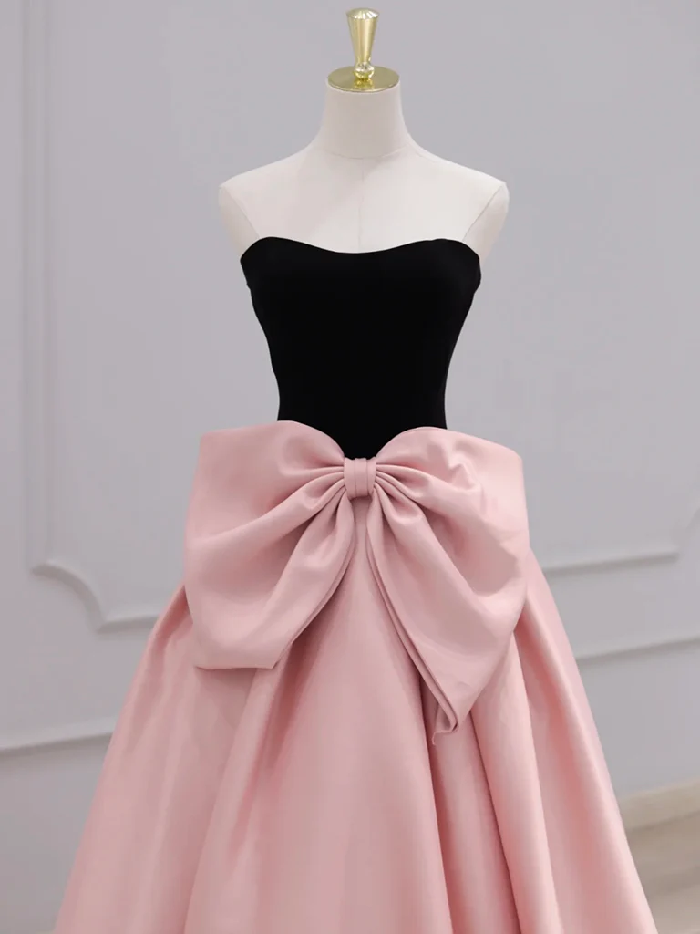 A-Line Sweetheart Neck Satin Pink Long Prom Dress, Pink Long Formal Dress - Deanwangkt
