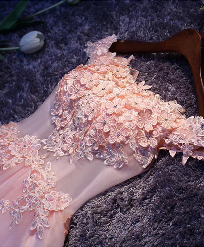 Pink A Line Tulle Lace Short Prom Dress, Homecoming Dress - Deanwangkt