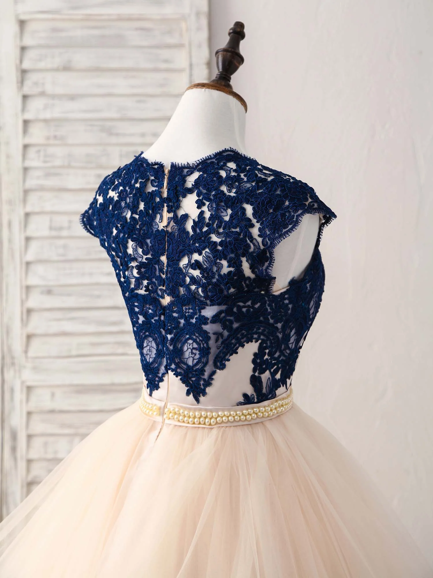 Blue/Champagne Tulle Lace Applique Long Prom Dress, Evening Dress - Deanwangkt