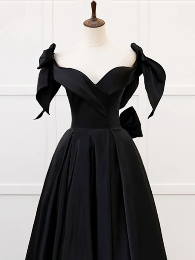 Simple A-Line Sweetheart neck Satin Black Long Prom Dress. Black Long Formal Dress - Deanwangkt