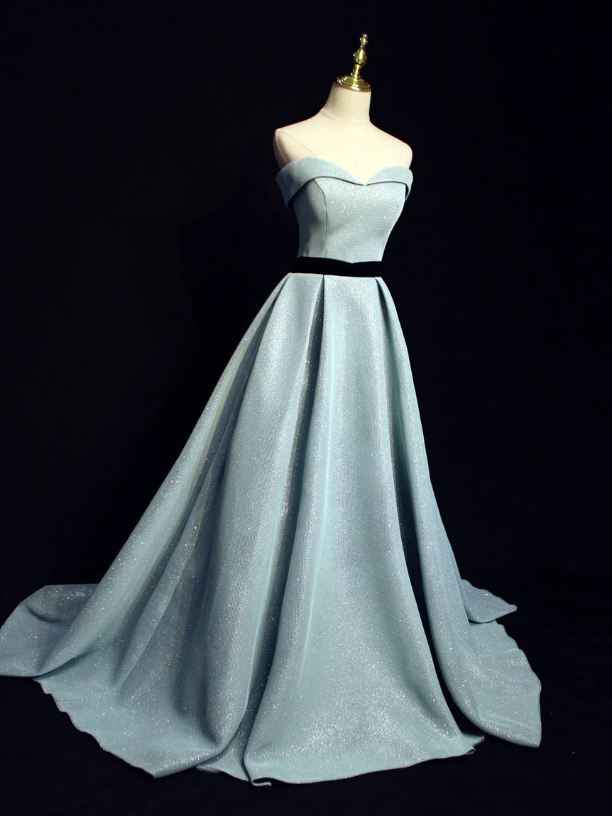 Light Blue A line Long Prom  Dress, Blue  Formal Evening Dresses - Deanwangkt