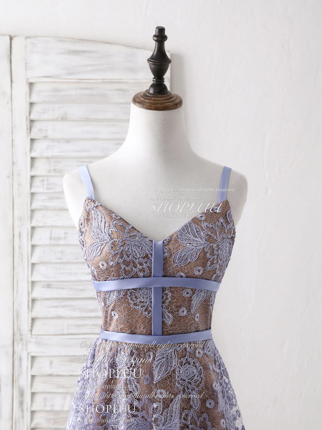Unique V Neck Lace Long Prom Dress Purple Lace Evening Dress - Deanwangkt