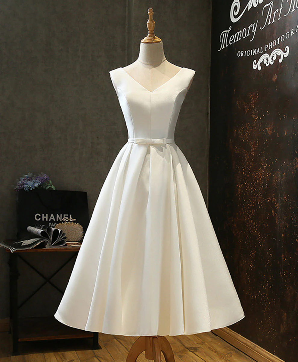 Simple V Neck White Short Prom Dress White Homecoming Dress - Deanwangkt