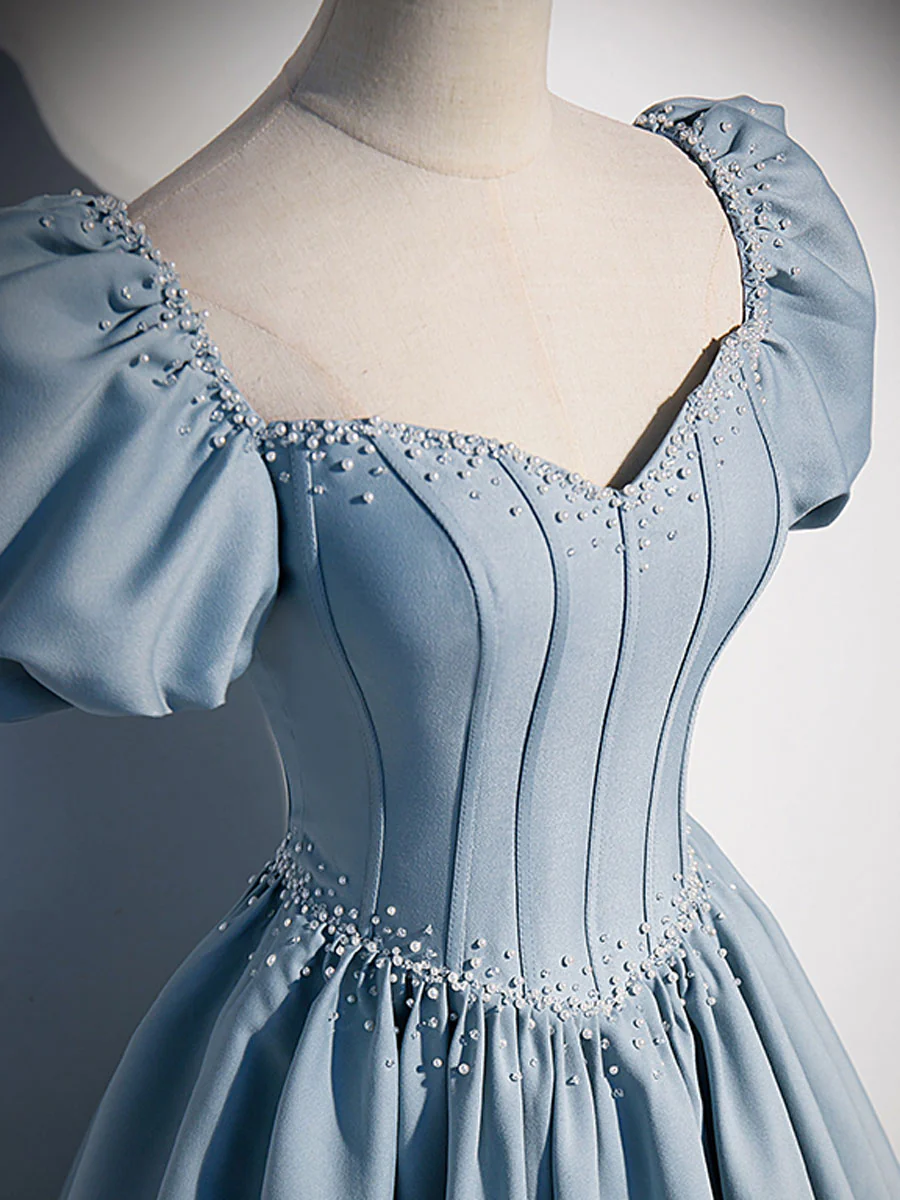 Light Blue Satin Long Prom Dress, Light Blue Formal Sweet 16 dress - Deanwangkt