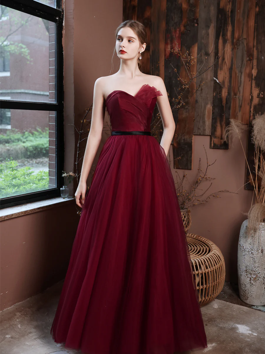 A-Line Burgundy Long Prom Dresses, Burgundy Formal Evening Dresses - Deanwangkt