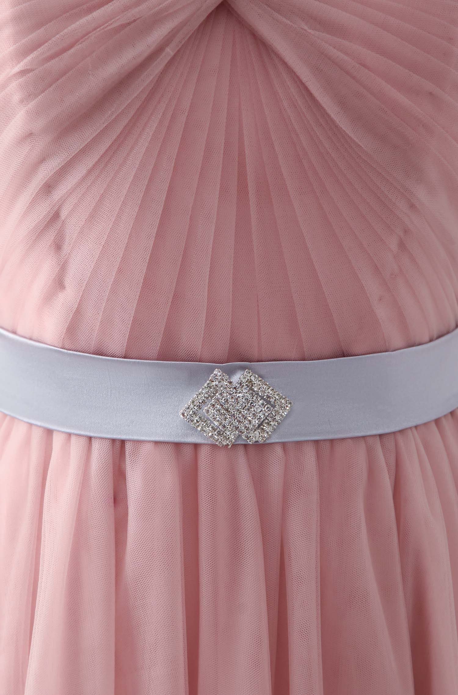 Pink Sweetheart Neck Tulle Long Prom Dress, Aline Pink Bridesmaid Dress - Deanwangkt