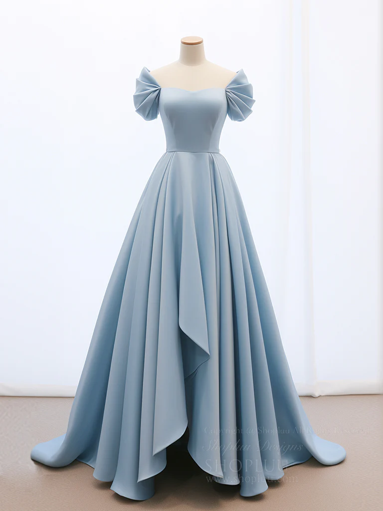 A-Line Sweetheart Neck Satin Blue Long Prom Dress, Blue Long Formal Dress - Deanwangkt