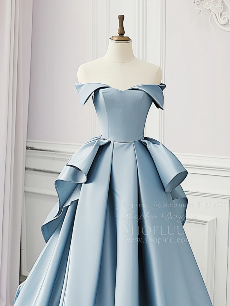 Simple A-Line Satin Blue Long Prom Dress, Blue Satin Long Formal Dress - Deanwangkt