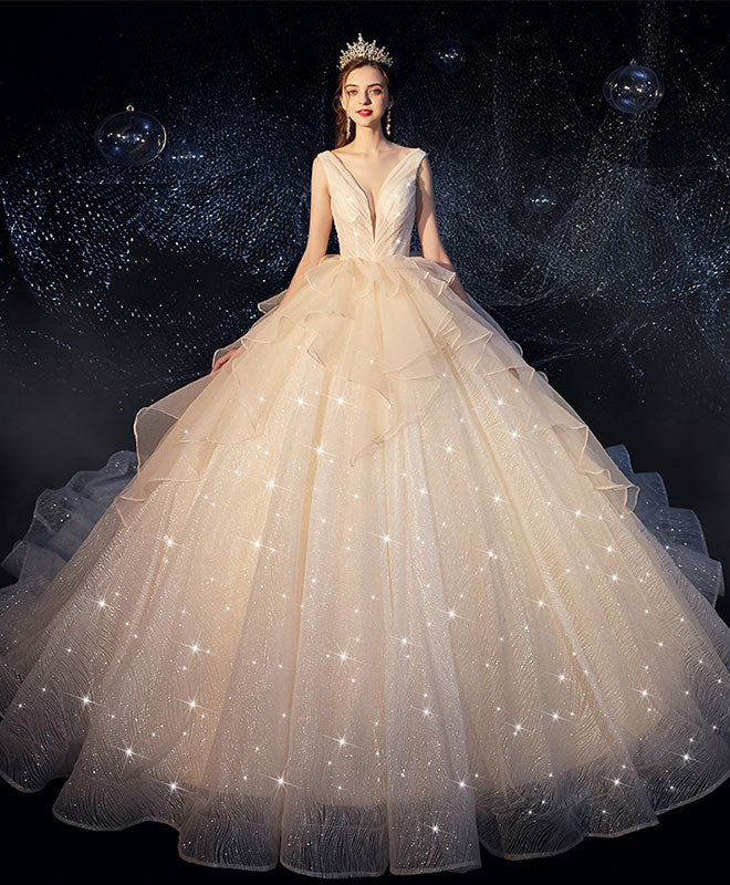 Champagne Tulle Wedding Dress, Champagne Tulle Bridal Gown - Deanwangkt