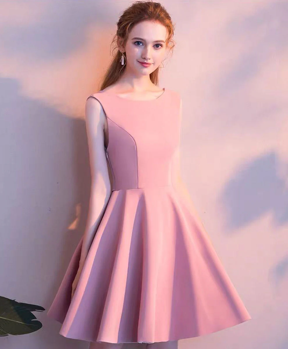 Simple Pink Satin Short Prom Dress Pink Satin Homecoming Dress - Deanwangkt