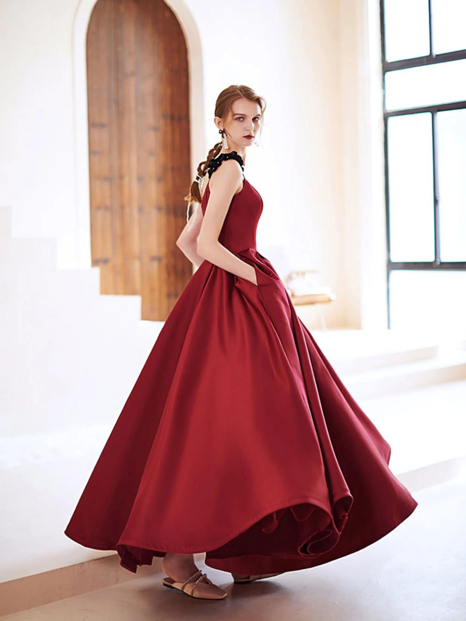 Simple Burgundy Satin Long Prom Dress, Burgundy Evening Dresses - Deanwangkt