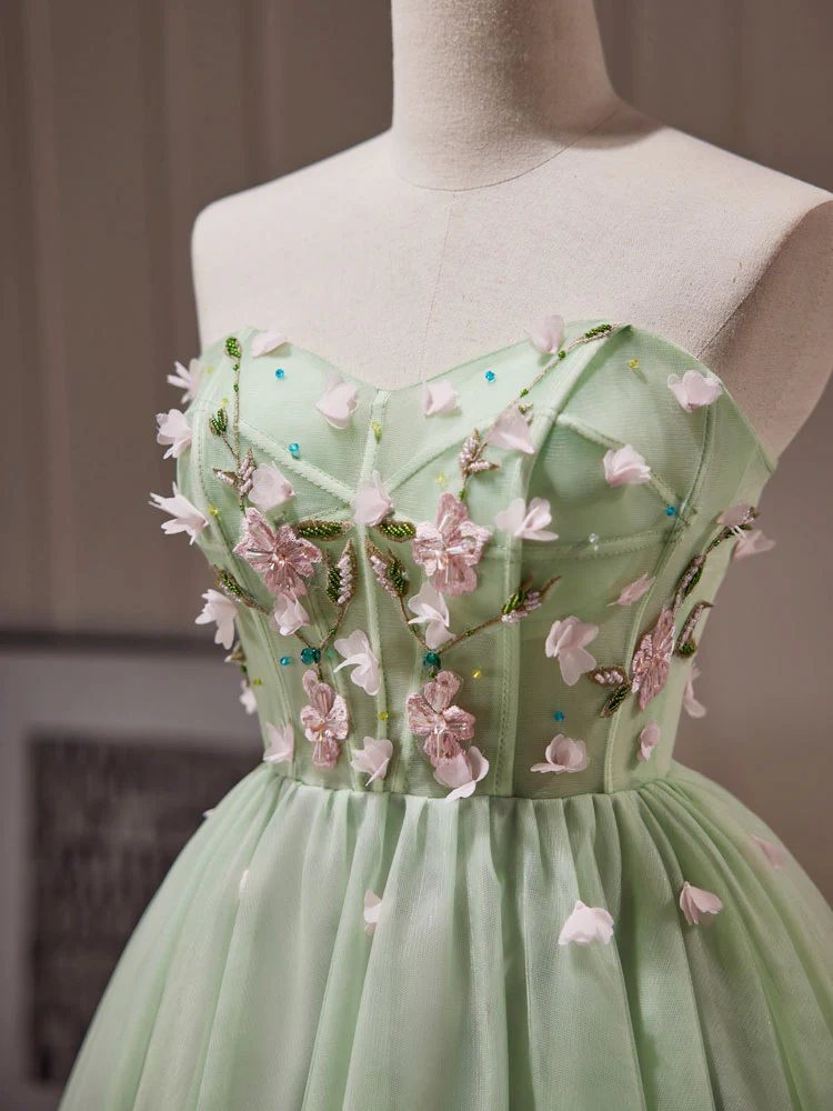 A- Line Sweetheart Neck Tulle Green Short Prom Dress, Green Homecoming Dresses - Deanwangkt