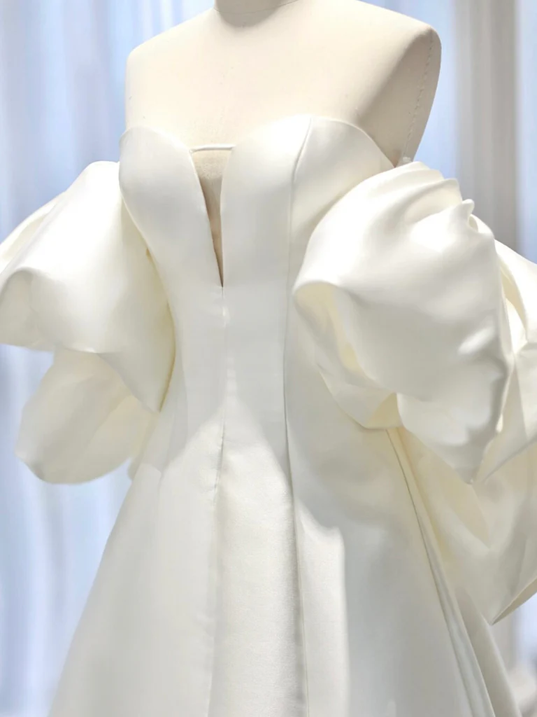 White A-Line Satin Long Prom Dress, White Satin Long Formal Dress - Deanwangkt