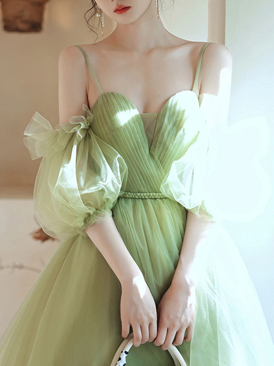 Simple Green Tulle Short Prom Dress, Green Puffy Homecoming Dress - Deanwangkt